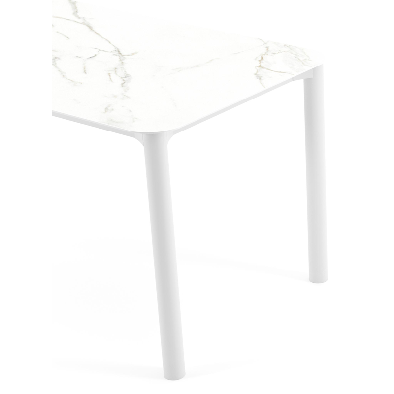 Orso tuintafel rechthoekig afgerond in wit aluminium en volkeramiek Calacatta - L 140 x B 80 x H 75 cm