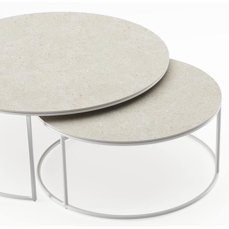 Fano loungetafels in wit aluminium en shilin volkeramiek - Dia. 85/65 X H 35/30 cm