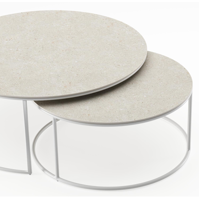 Fano loungetafels in wit aluminium en shilin volkeramiek - Dia. 85/65 X H 35/30 cm