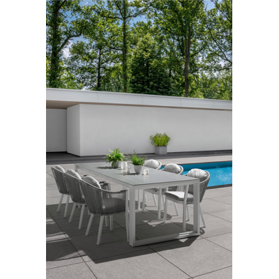 Nano tuinstoel in wit aluminium en grijs verticaal geweven rope