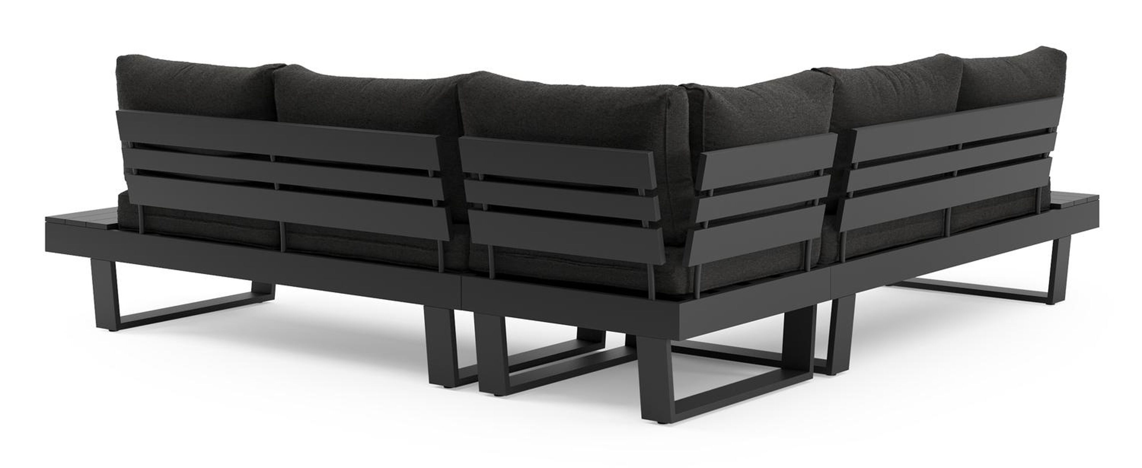 Alora loungehoek in zwart aluminium met zwart weather+ softtouch kussens en loungetafel