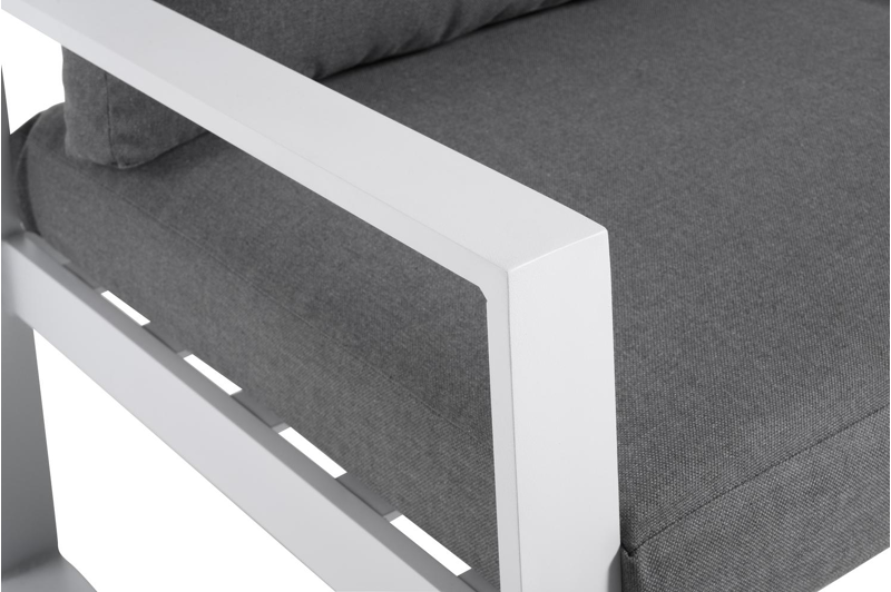 Caldela loungehoek in wit aluminium met grijs polyester kussens en loungetafel