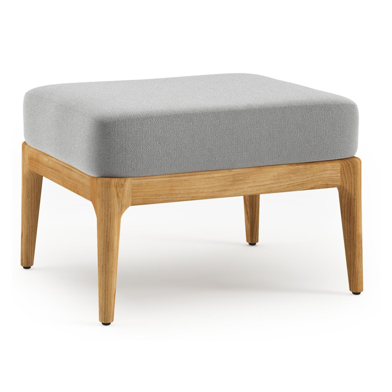 Pouf Orso en teck et coussins en all weather sunbrella® luxe Savane Grey