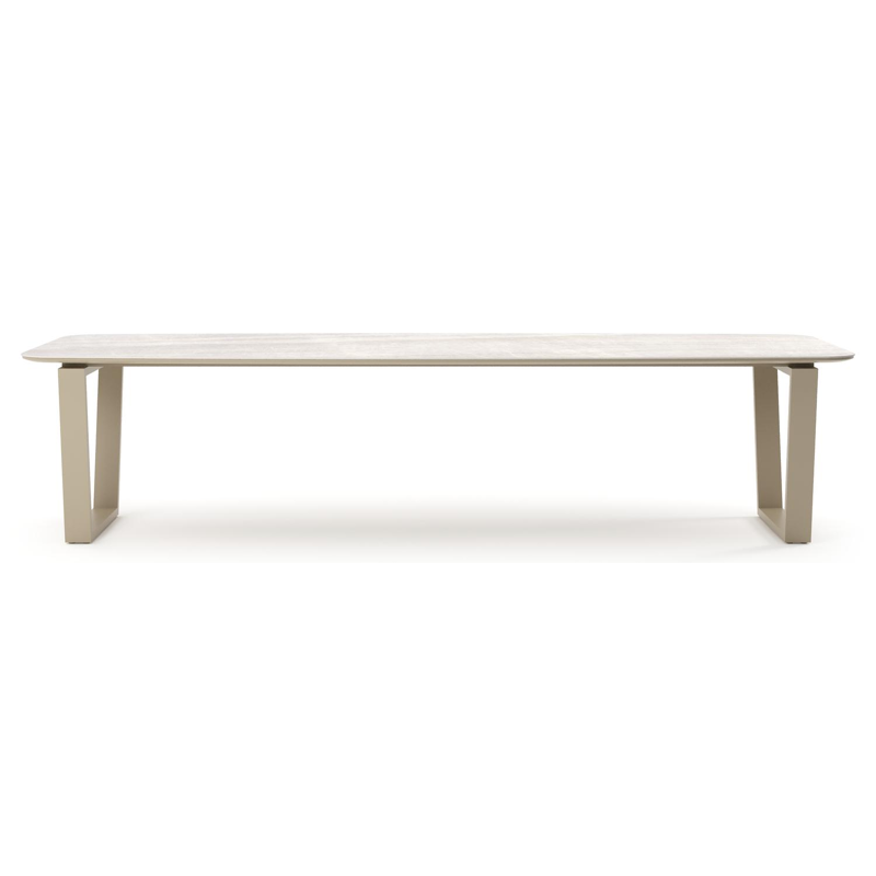 Pagino tuintafel bootvorm in beige aluminium en volkeramiek Taj Mahal - L 315 x B 115 x H 73 cm