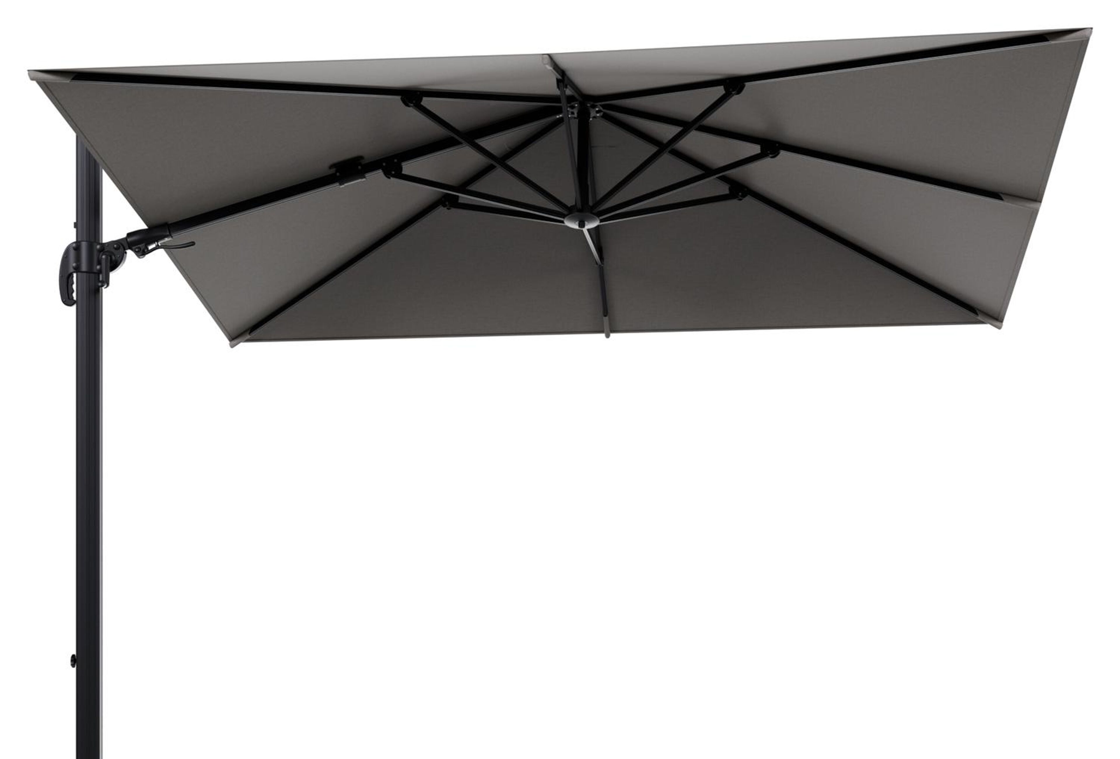 Parasol pendant Avola avec fonction tilt en aluminium noir avec toile de parasol en weather+ softtouch gris - Larg1 200 x Larg2 300 cm (sans pied de parasol)