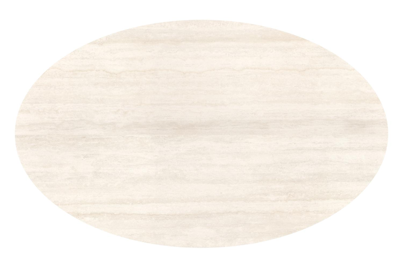 Table de jardin Fano ovale en aluminium beige et céramique pleine Travertino Bianco - Lg. 180 x Lrg. 110 x Haut. 75 cm