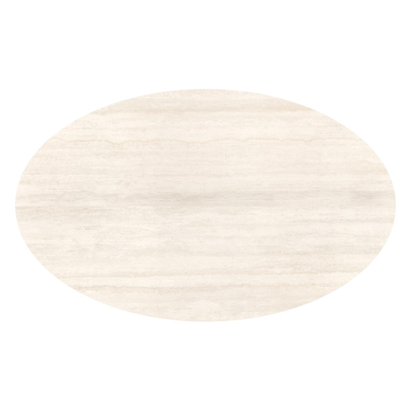 Table de jardin Fano ovale en aluminium beige et céramique pleine Travertino Bianco - Lg. 180 x Lrg. 110 x Haut. 75 cm