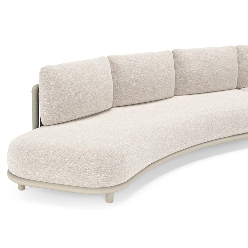 Lomano loungehoek in beige aluminium en beige verticaal geweven luxe vlakke rope met Tundra Sand all weather sunbrellaÂ® luxe