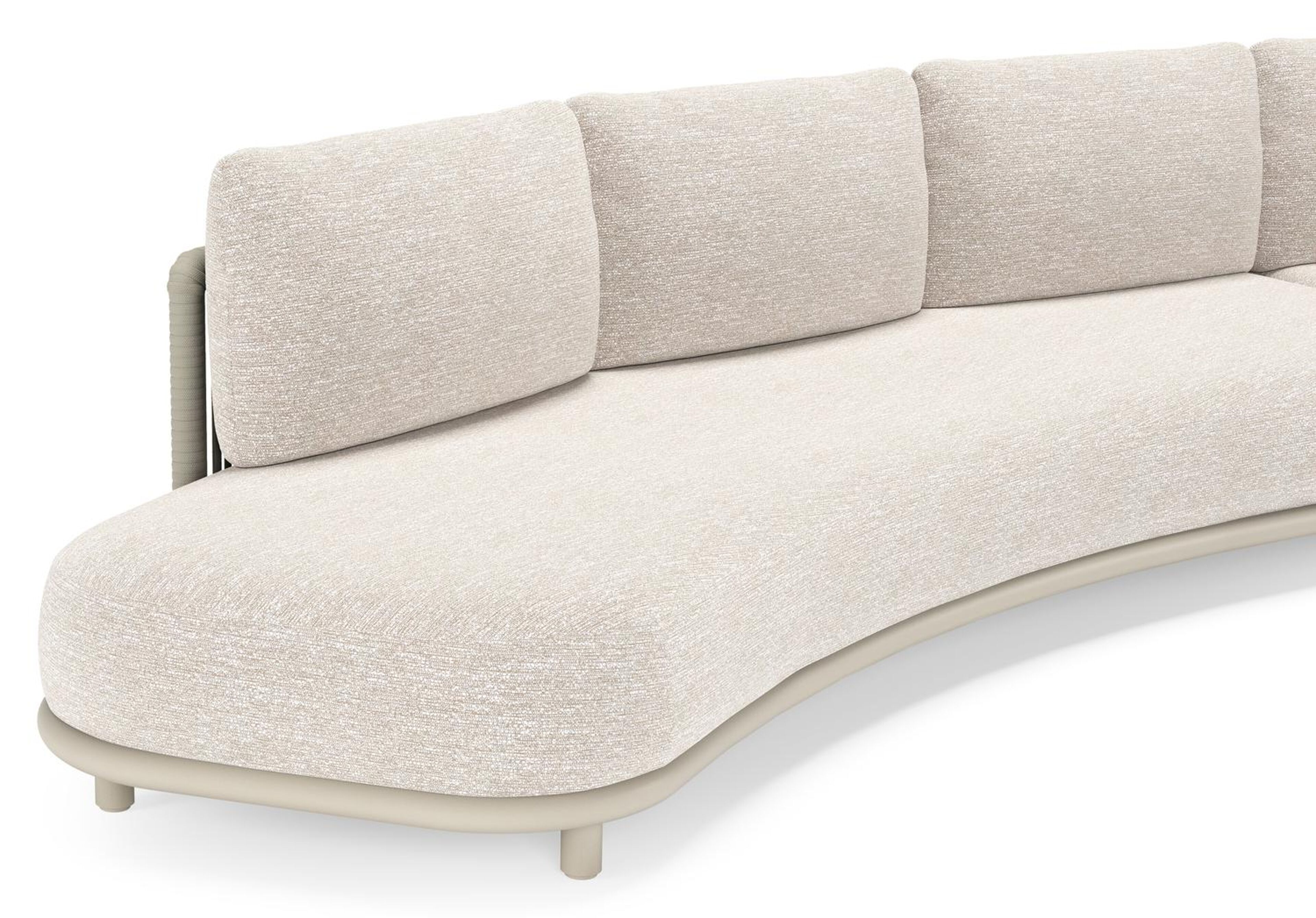 Lomano loungehoek in beige aluminium en beige verticaal geweven luxe vlakke rope met Tundra Sand all weather sunbrellaÂ® luxe