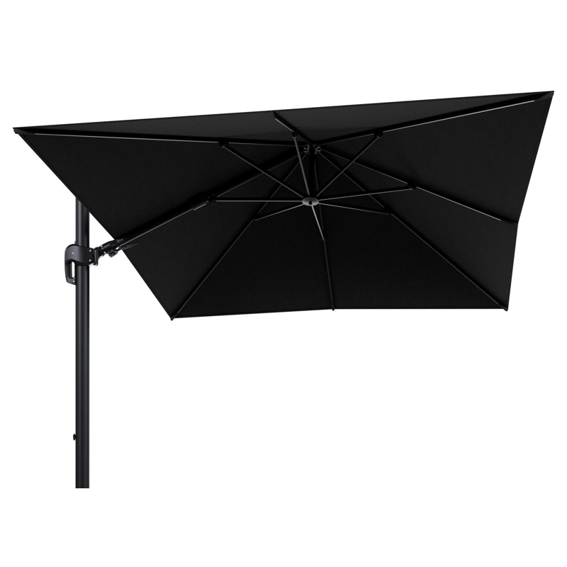 Parasol pendant Rufina avec fonction tilt en aluminium noir et toile de parasol en All Weather Sunbrella® Luxe Chartres Sooty  - Lg.1 300 x Lg.2 300 cm (sans pied de parasol