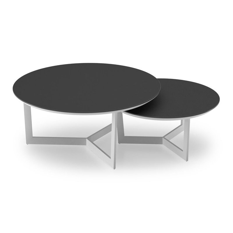 Lacrima set van 2 loungetafels rond in wit aluminium en volkeramiek Nero Black - Dia. 85/65 x H 35/30 cm