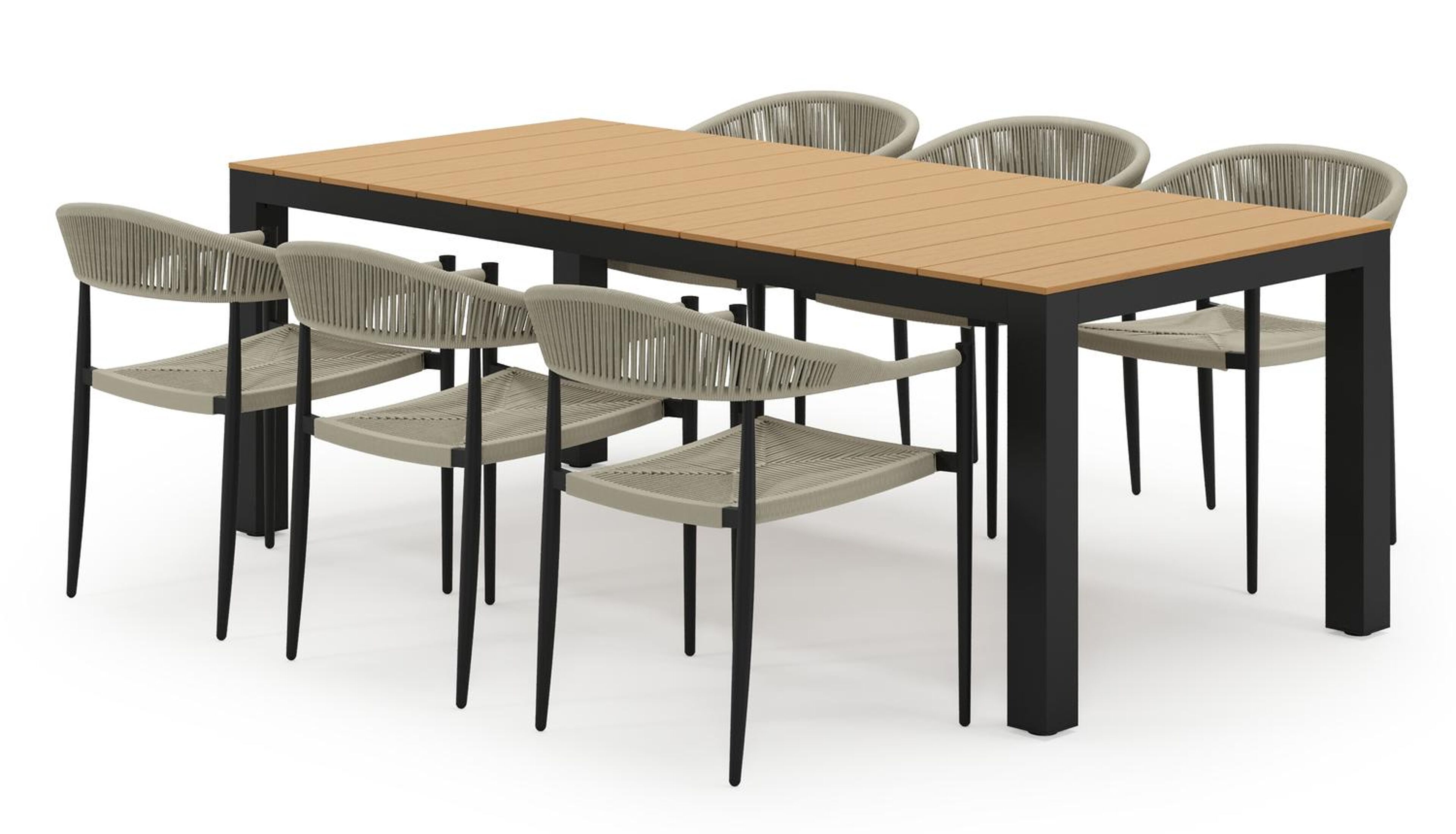 Ensemble de jardin Calzo en aluminium noir et polywood avec 6 chaises de jardin empilable Guarda