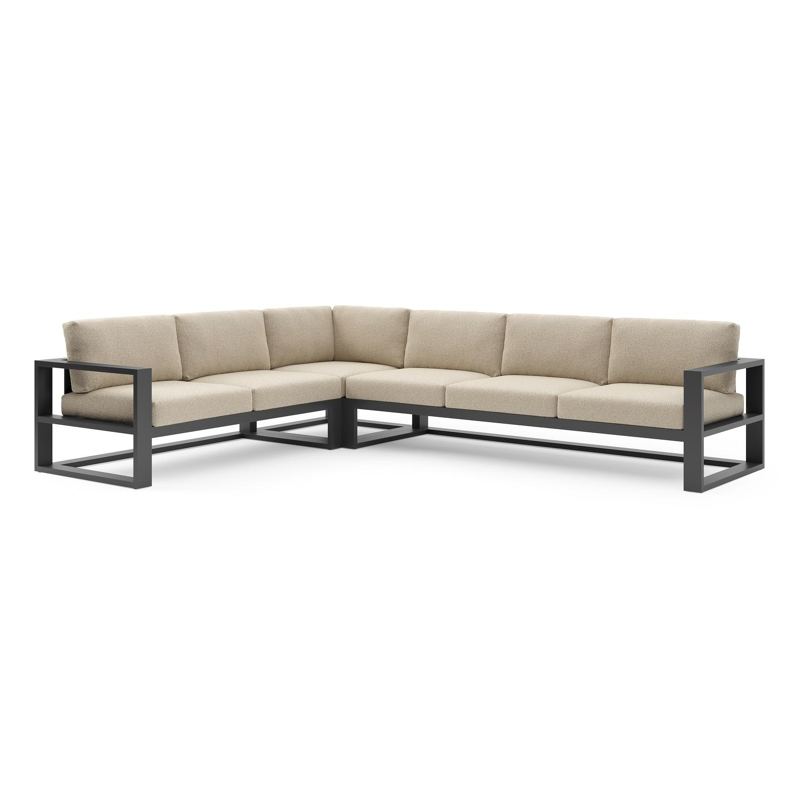 Verato loungehoek in zwart aluminium met bora forest all weather cosytica kussen