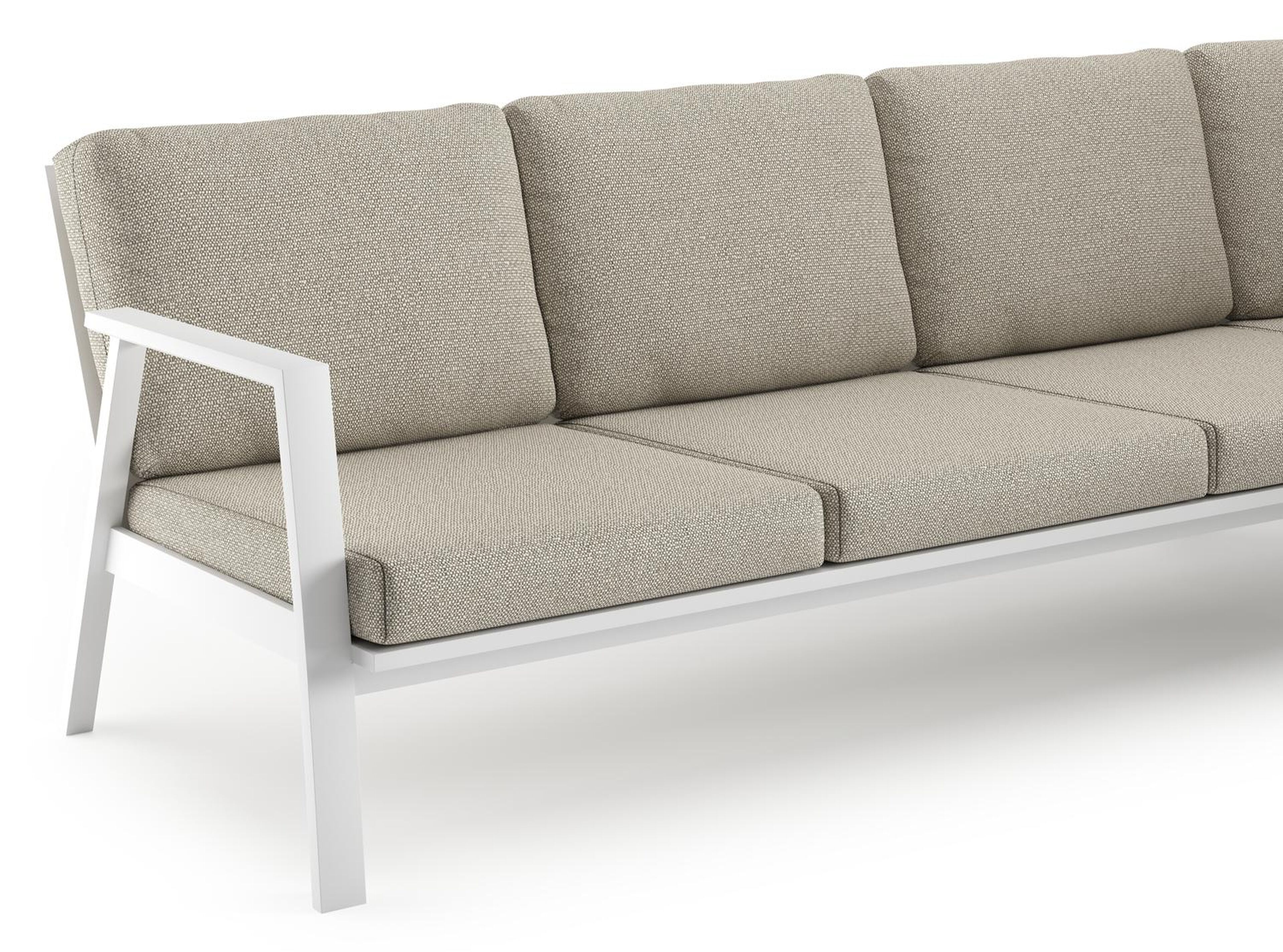 Avila loungehoek in wit aluminium met beige weather+ softtouch kussens en loungetafel