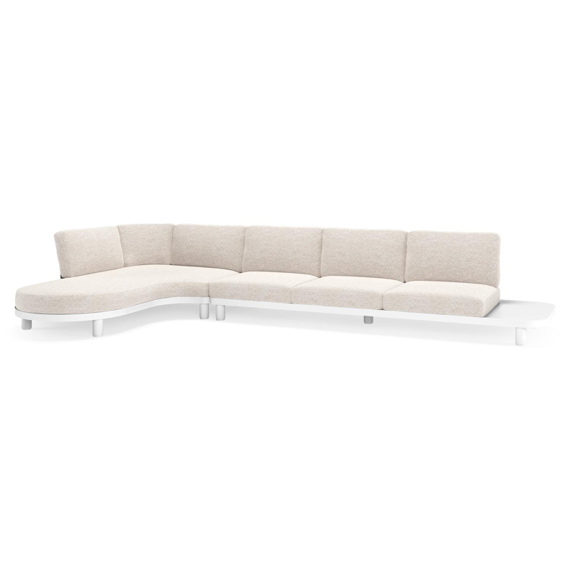 Donato loungehoek in wit aluminium met all weather sunbrella® luxe Tundra Sand kussen