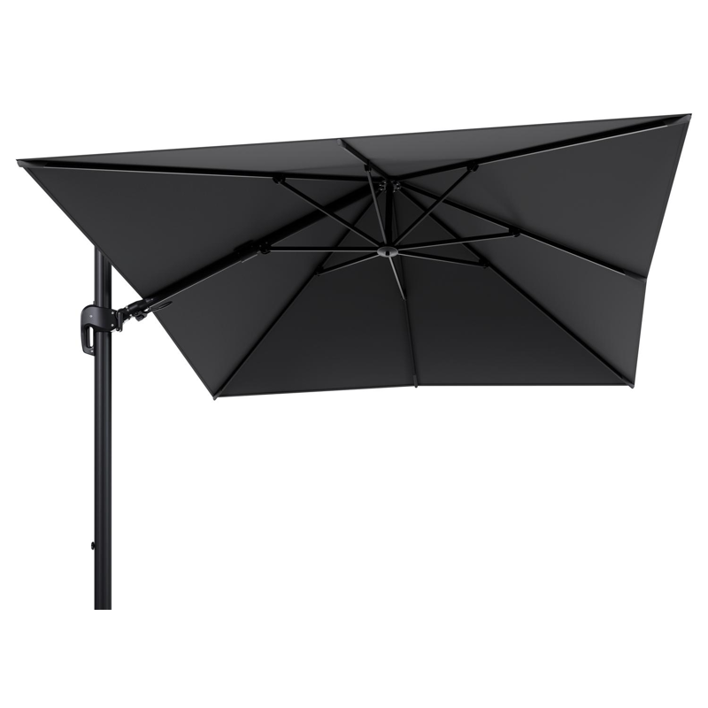 Parasol pendant Rufina avec fonction tilt en aluminium noir et toile de parasol en All Weather Sunbrella® Luxe Natte Charcoal Chine  - Lg.1 300 x Lg.2 300 cm (sans pied de parasol