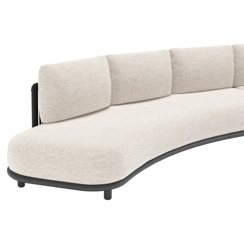 Lomano loungebank in zwart aluminium en beige verticaal geweven luxe vlakke rope met tundra sand all weather sunbrella® luxe kussen
