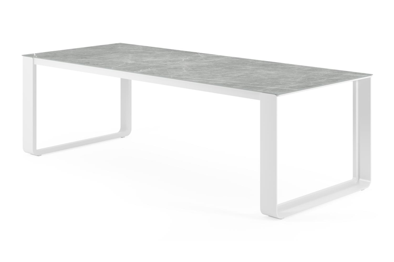 Atessa tuintafel in wit aluminium en volkeramiek zaha stone - L 240 x B 100 x H 74,5 cm