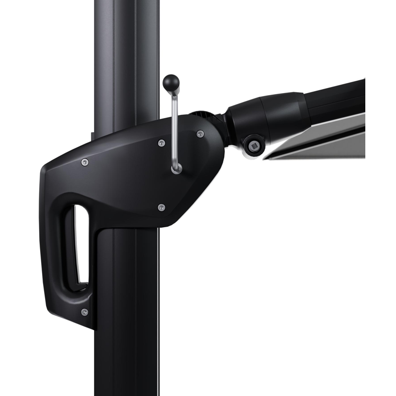 Minore zweefparasol met tiltfunctie in zwart aluminium en Savane Nimbus All Weather Sunbrella® Luxe parasoldoek - L1 400 x L2 300 cm met parasolvoet Minore 260 kg met wielen