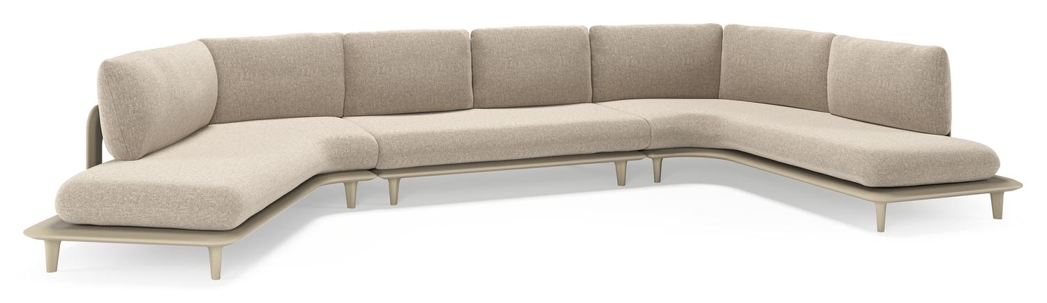 Salon de jardin d'angle Bomero en aluminium beige et coussins en all weather sunbrella® luxe chartres pewter