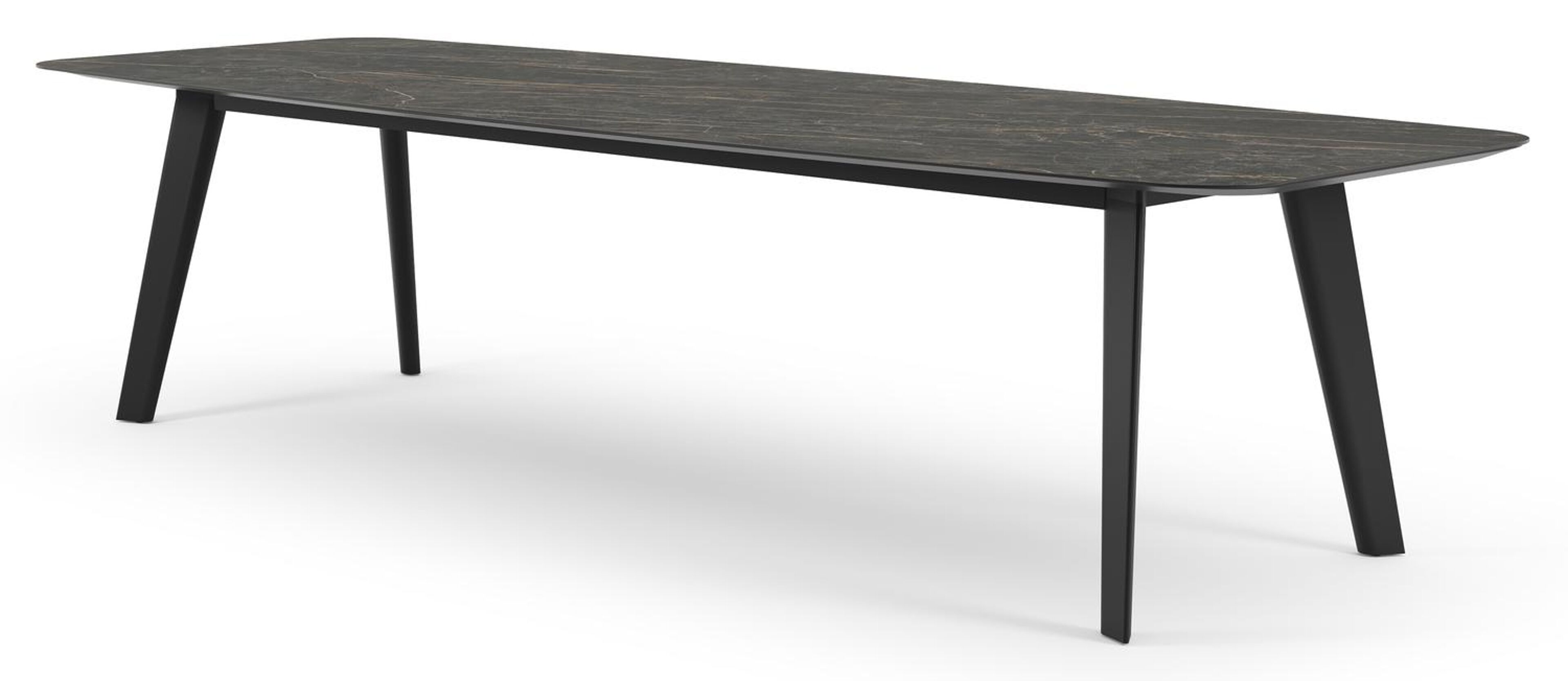 Lacrima tuintafel bootvorm in zwart aluminium en volkeramiek black obsession - L 315 x B 115 x H 75 cm