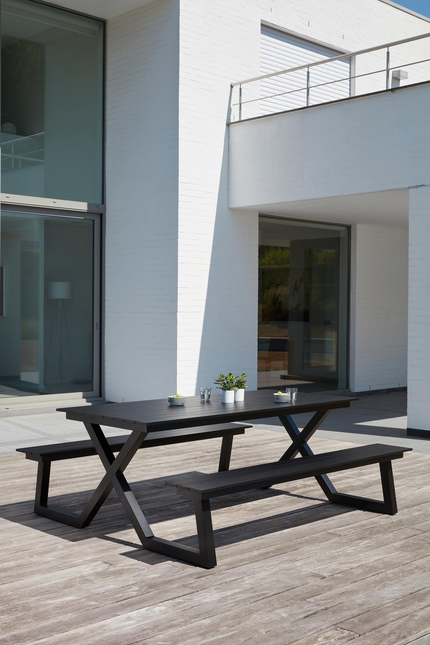 Mundo picknicktafel in zwart aluminium - L 200 x B 174 x H 75 cm