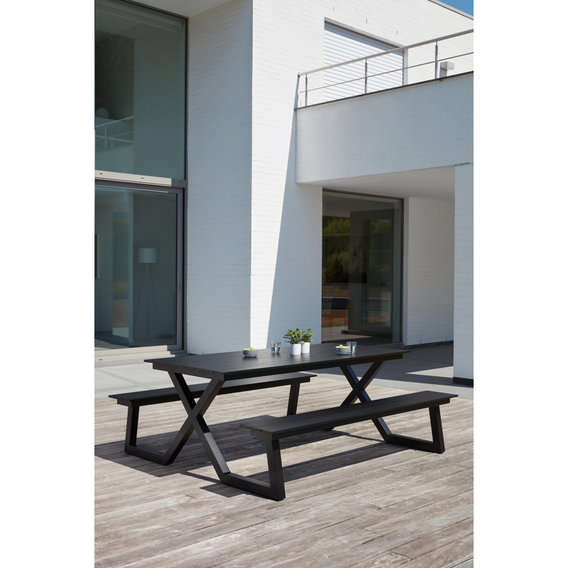 Table de pique-nique Mundo en aluminium noir - Lg 200 x Larg 174 x H 75 cm