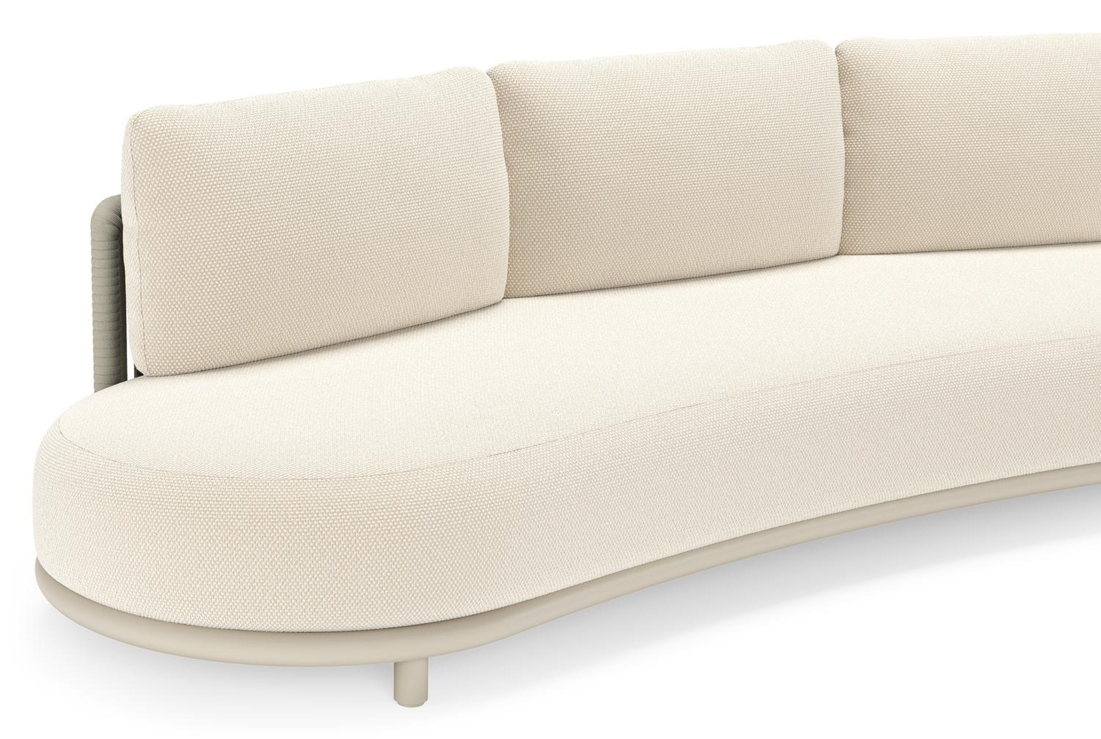 Lomano loungeset in beige aluminium en beige verticaal geweven luxe vlakke rope met Althea Off White all weather cosytica