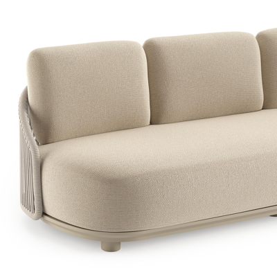 Vadelo loungebank in beige aluminium en beige verticaal geweven ronde rope met althea chalk all weather cosytica kussen