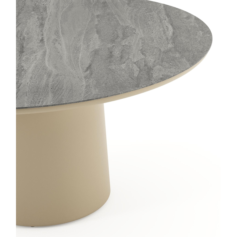 Amico tuintafel rond in beige aluminium en volkeramiek Aspen Grey - Dia. 148 x H 73.5 cm