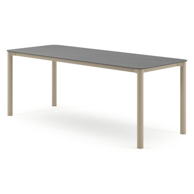 Orso tuintafel rechthoekig afgerond in beige aluminium en volkeramiek Basalt Black - L 200 x B 80 x H 74.5 cm