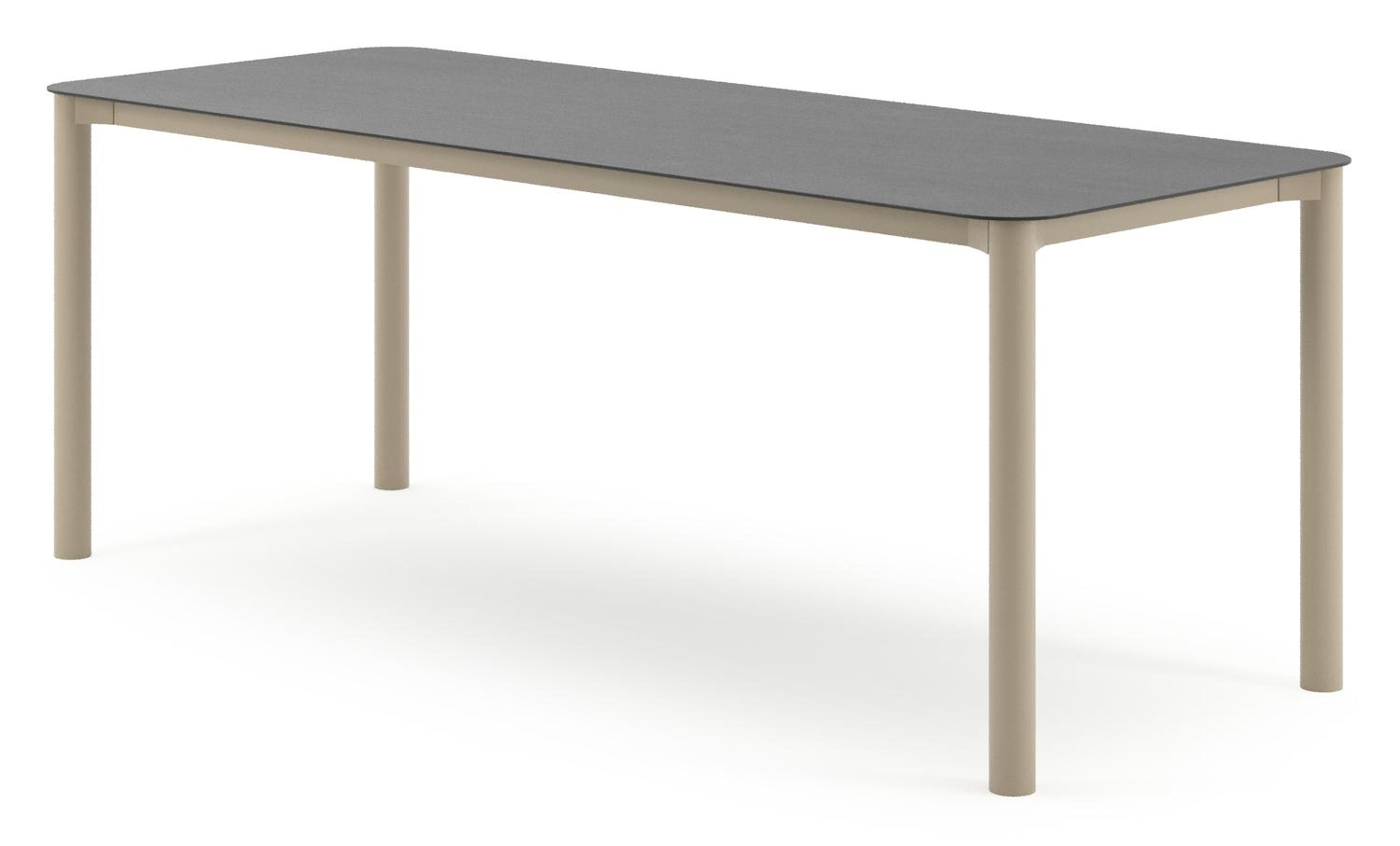 Table de jardin Orso rectangulaire arrondi en aluminium beige et céramique pleine Basalt Black - Lg. 200 x Lrg. 80 x Haut. 75 cm