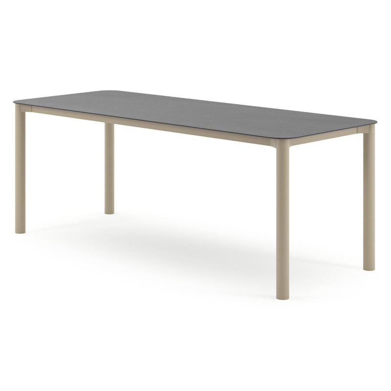 Orso tuintafel rechthoekig afgerond in beige aluminium en volkeramiek Basalt Black - L 200 x B 80 x H 74.5 cm