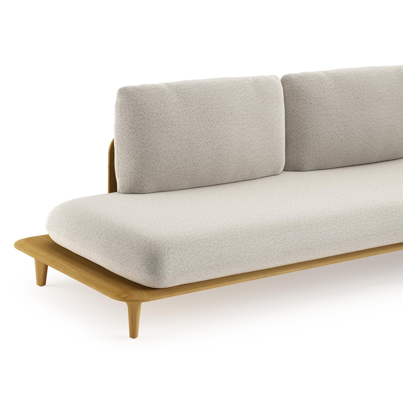 Salon de jardin d'angle Bomero en teck et coussins en all weather solica firenze natural