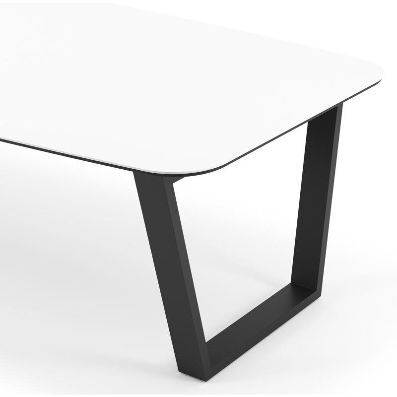 Pagino tuintafel bootvorm in zwart aluminium en volkeramiek Arctic White - L 255 x B 115 x H 73 cm