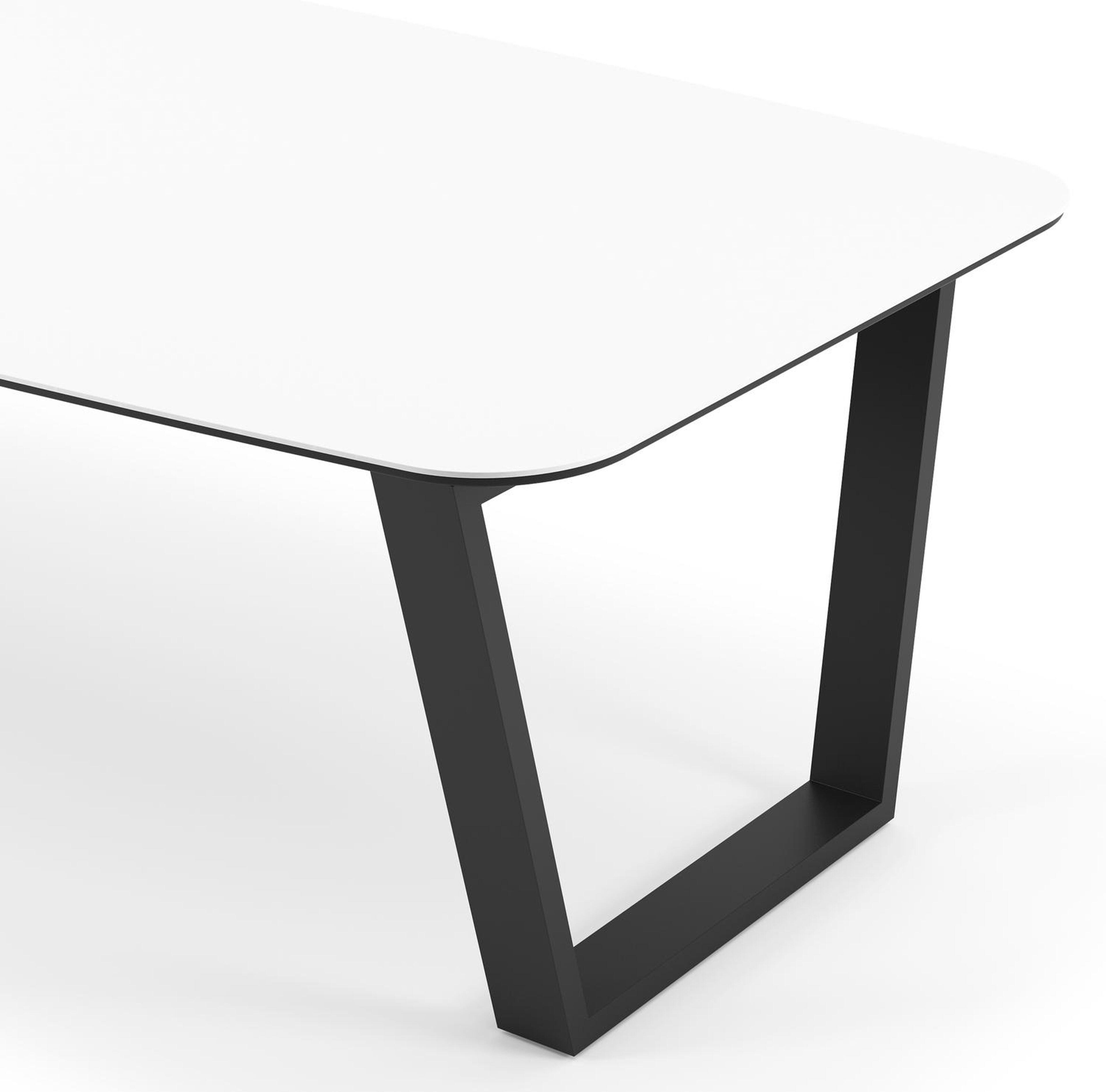Pagino tuintafel bootvorm in zwart aluminium en volkeramiek Arctic White - L 255 x B 115 x H 73 cm