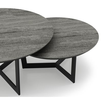 Tables basse Lacrima en aluminium noir et céramique pleine gris - Dia. 65 X H 30 cm