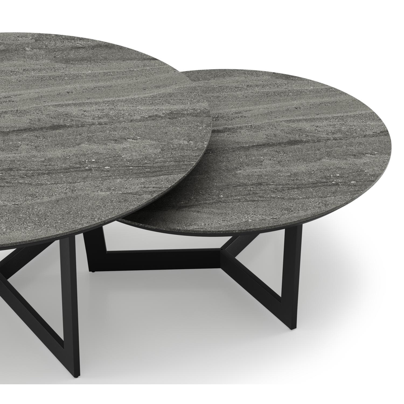 Lacrima loungetafels in zwart aluminium en grijs volkeramiek - Dia. 65 X H 30 cm