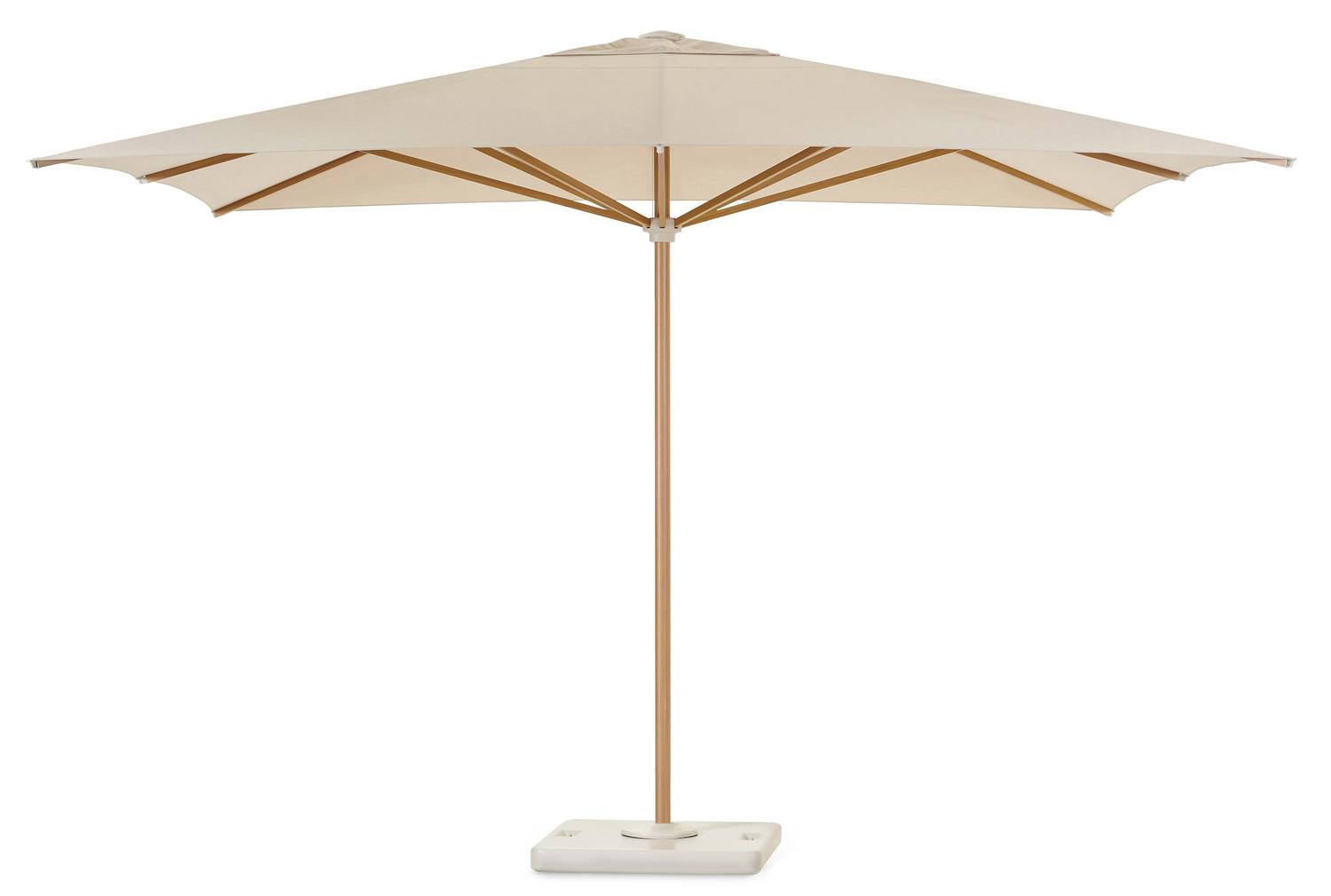 Solino staanparasol in aluminium houtlook met beige all weather sunbrella® premium parasoldoek - Dia 400 cm (met voet)