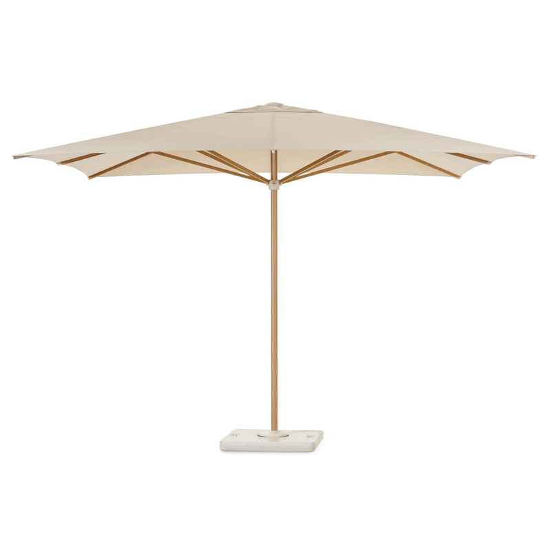 Solino staanparasol in aluminium houtlook met beige all weather sunbrella® premium parasoldoek - Dia 400 cm (met voet)