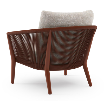 Orso loungestoel in roestbruin aluminium en roestbruin verticaal geweven ronde rope met Tundra Sand all weather sunbrella® luxe kussen