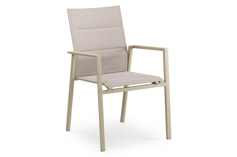 Cirello stapelbare tuinstoel in beige aluminium en beige dubbele comfort textilene