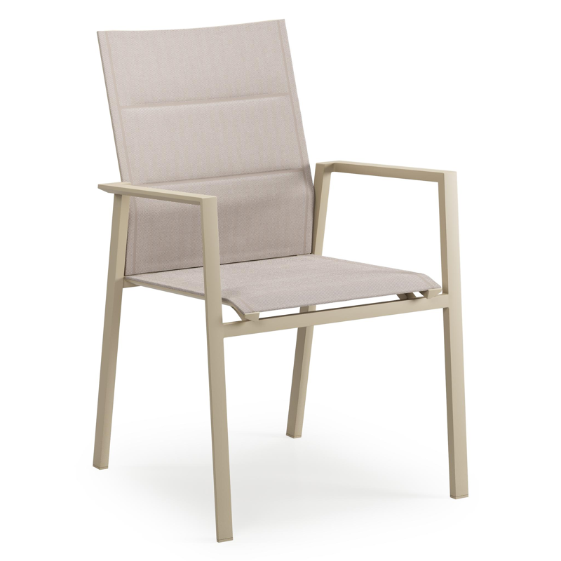Cirello stapelbare tuinstoel in beige aluminium en beige dubbele comfort textilene