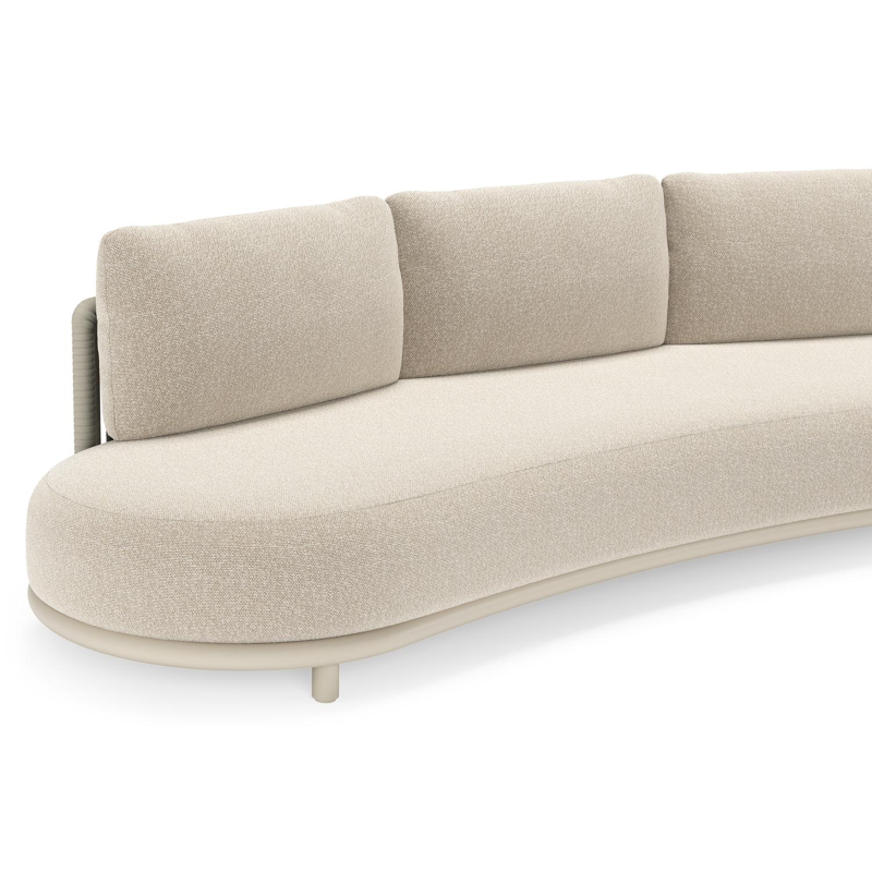 Lomano loungebank in beige aluminium en beige verticaal geweven luxe vlakke rope met Marbella Ecru all weather cosytica