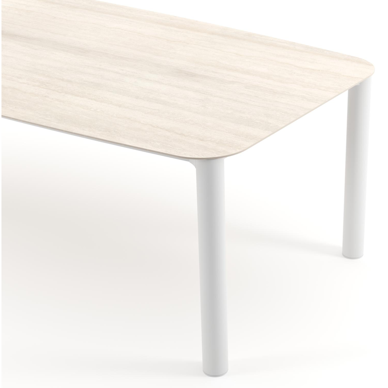 Orso tuintafel bootvorm in wit aluminium en volkeramiek Travertino Bianco - L 255 x B 115 x H 74.5 cm