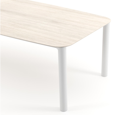 Orso tuintafel bootvorm in wit aluminium en volkeramiek Travertino Bianco - L 255 x B 115 x H 74.5 cm