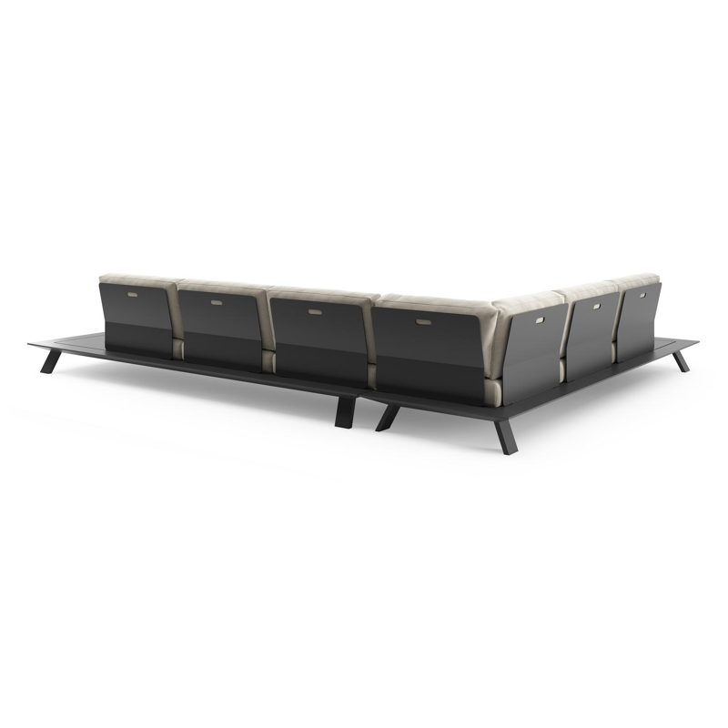 Salon de jardin d'angle Cesano en aluminium noir et coussin en all weather Sunbrella® luxe lopi marble