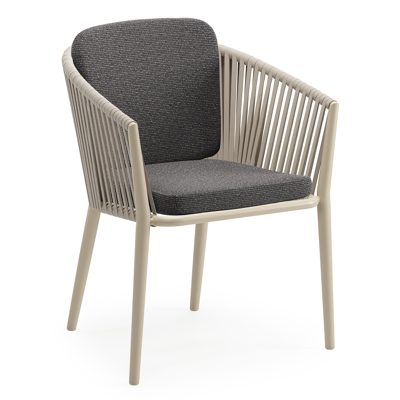 Chaise de jardin Orso en aluminium beige et corde plate tissée verticalement beige avec coussin en All Weather Solica Firenze Tunder