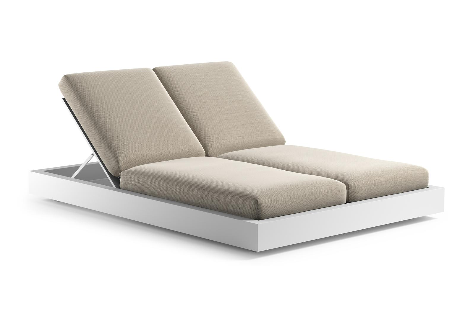 Como verstelbaar dubbel ligbed in wit aluminium met lopi marble all weather sunbrella® luxe kussen