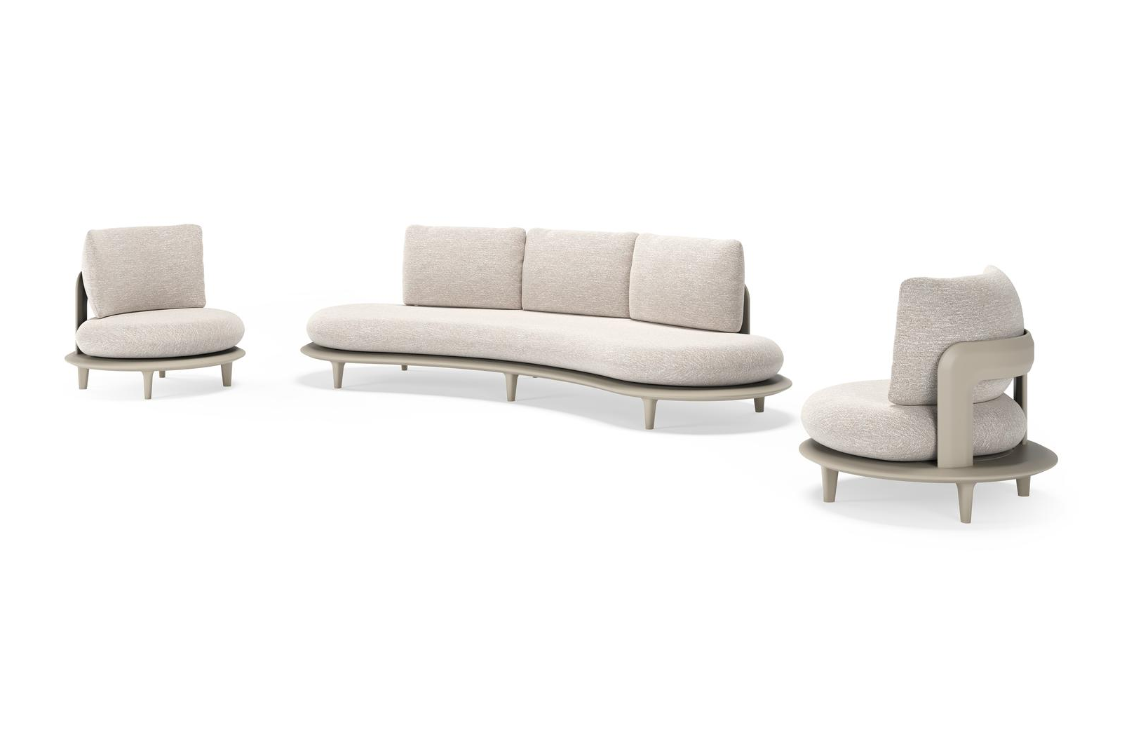 Bomero loungeset in beige aluminium met tundra sand all weather sunbrella® luxe kussen